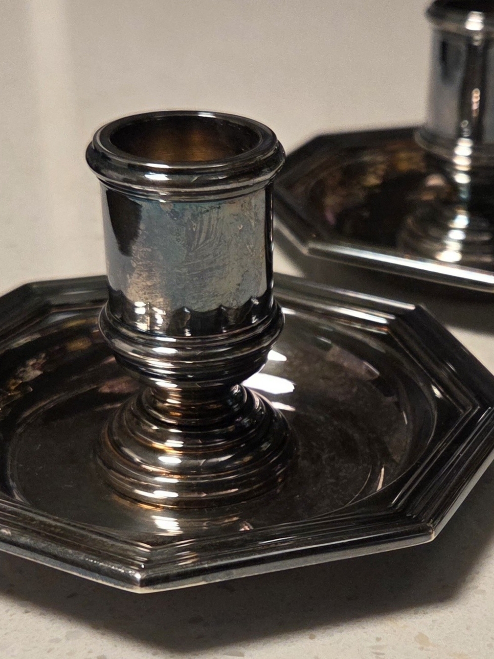 Vintage Christofle Silvered Cuny Candle Holders, Set Of Two.